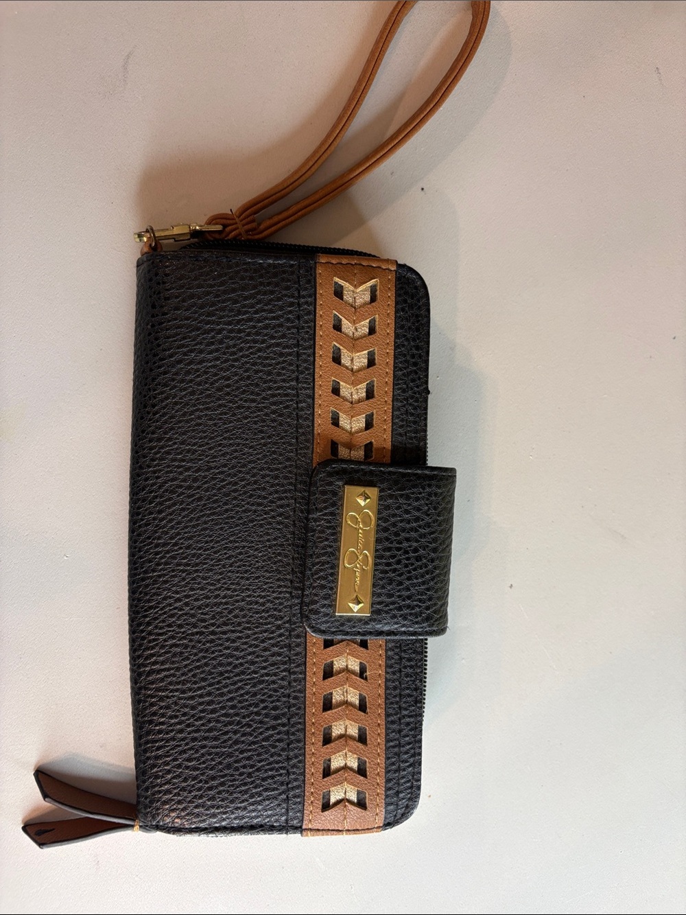 Jessica Simpson Black and Tan Wristlet Wallet